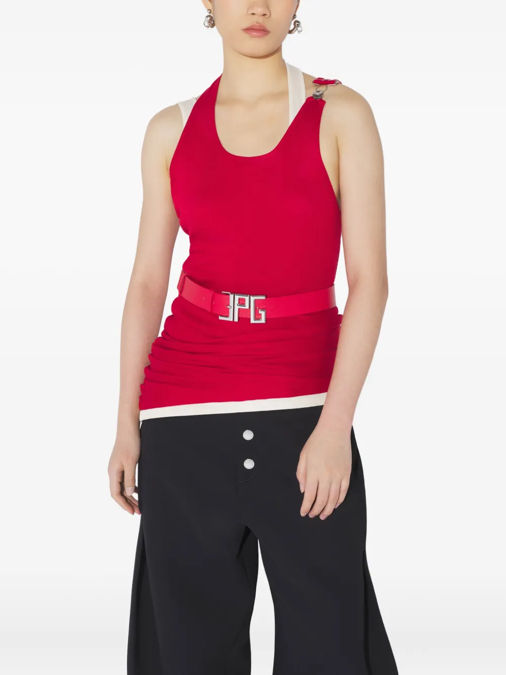 Jean Paul Gaultier Geribbelde gelaagde tanktop met gedraaid detail Rood