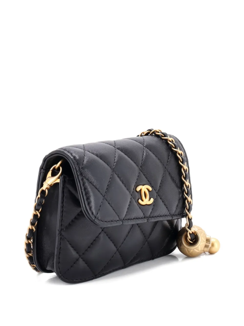 Pre-owned Chanel Pearl Crush Flap Clutch With Chain Quilted Lambskin Mini Crossbody Bag In Black