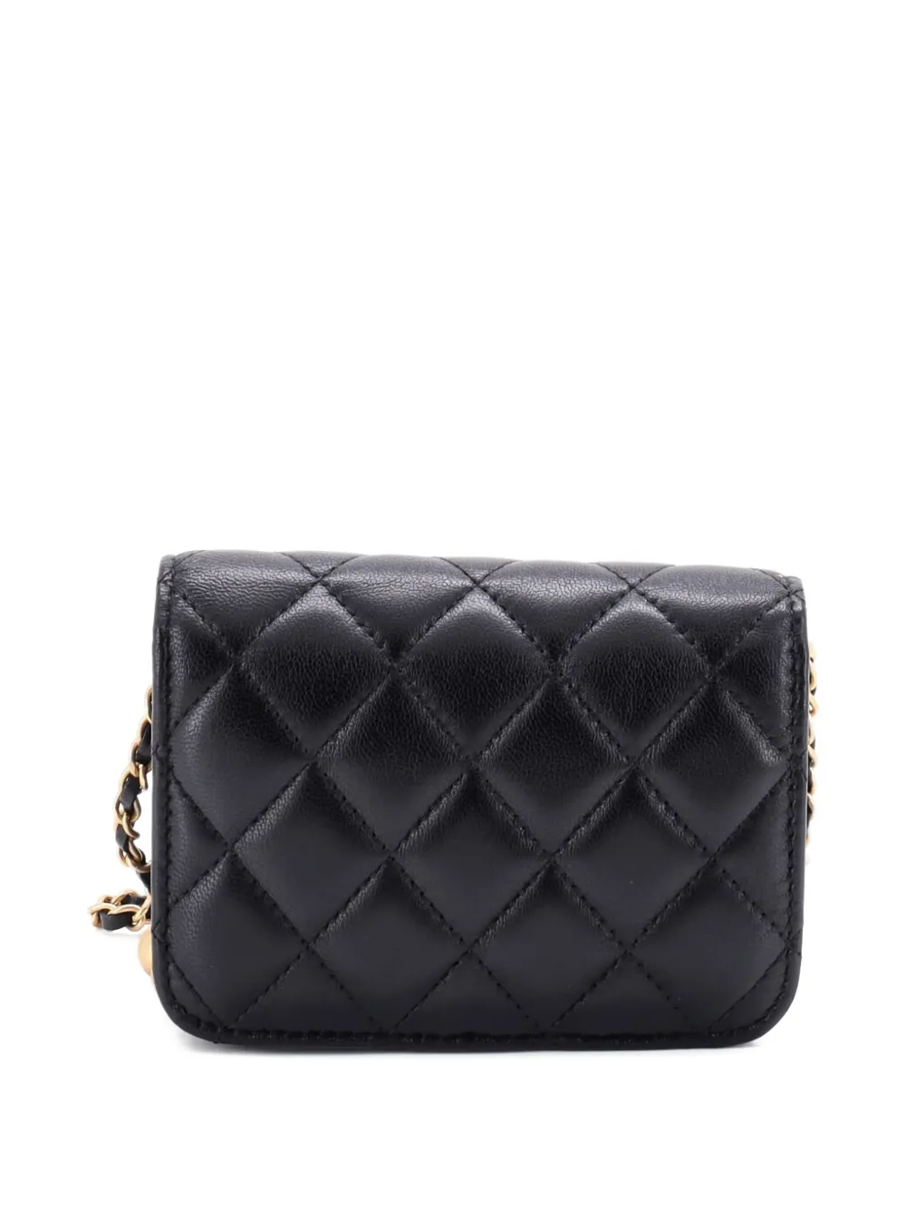 Pre-owned Chanel Pearl Crush Flap Clutch With Chain Quilted Lambskin Mini Crossbody Bag In Black