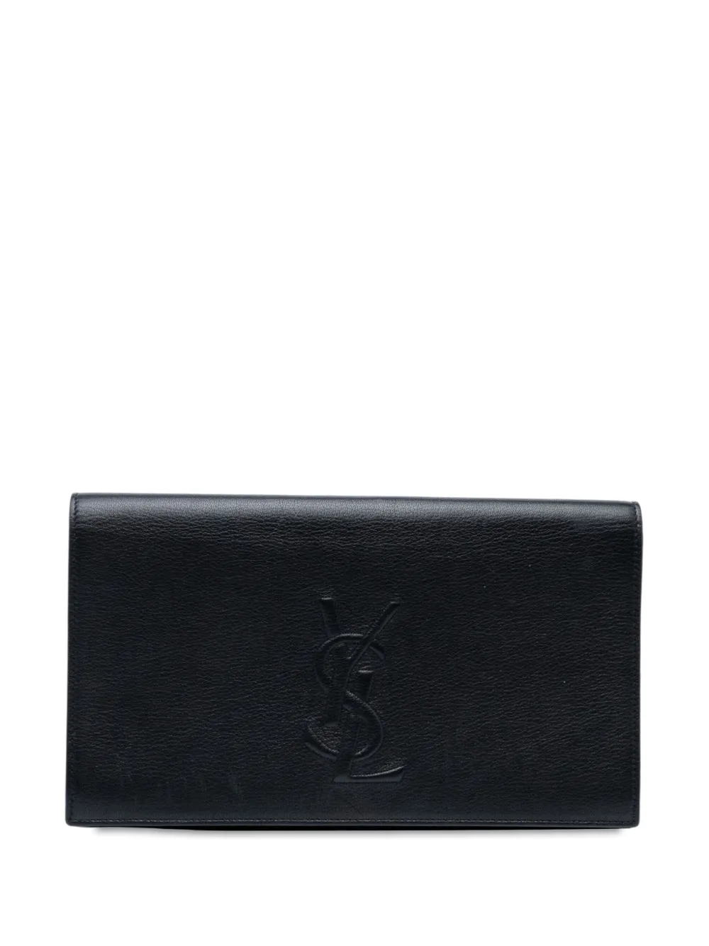Pre-owned Saint Laurent 2000-2012 Large Calfskin Monogram Belle De Jour Clutch Bag In Black
