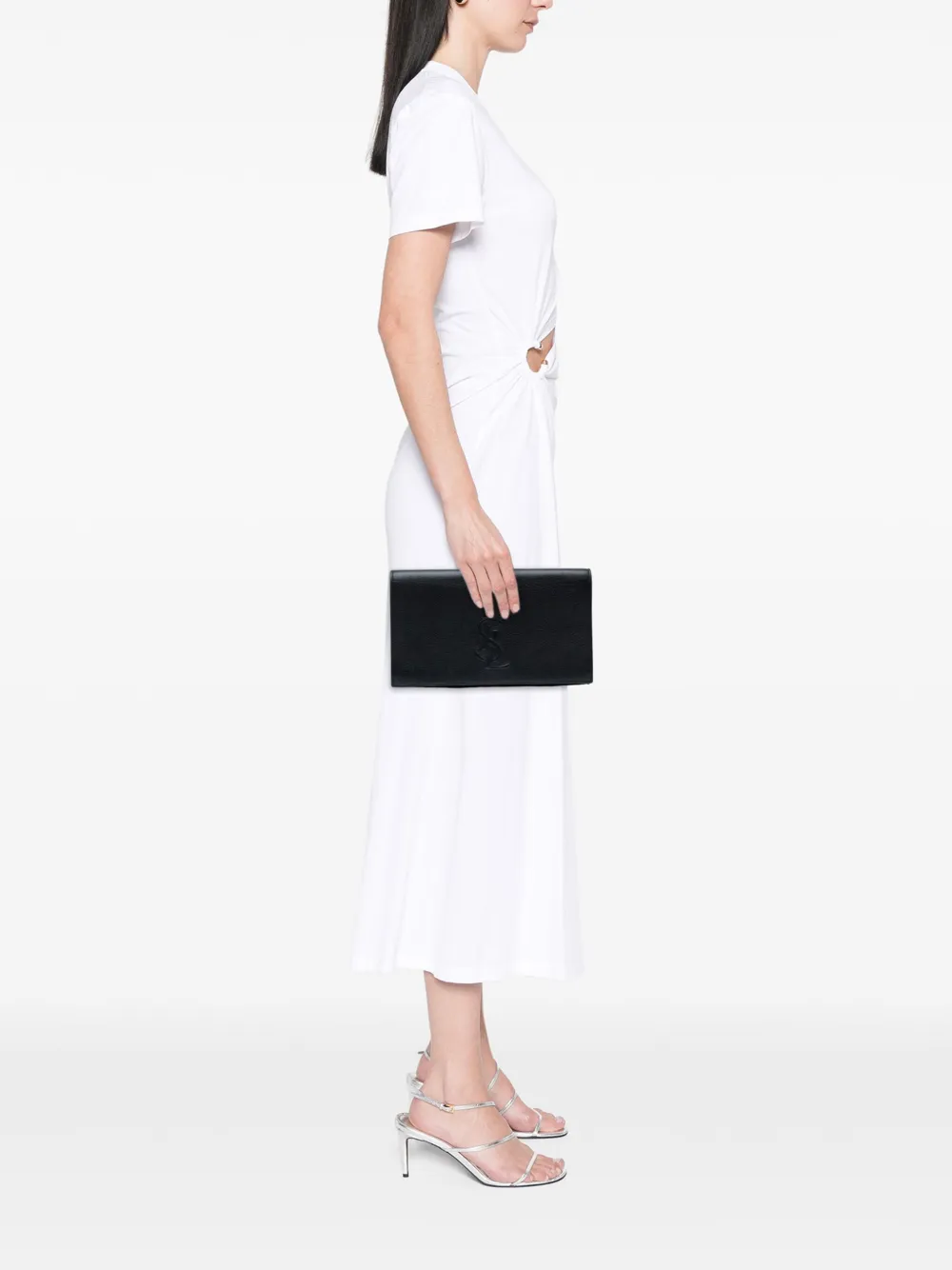 Pre-owned Saint Laurent 2000-2012 Large Calfskin Monogram Belle De Jour Clutch Bag In Black