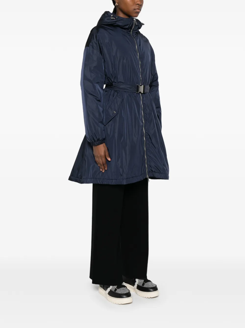  Add Hooded Belted Coat - Blue 