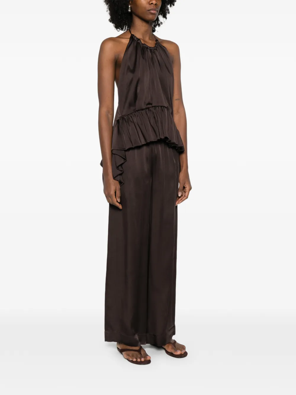  Liberowe Ruffled Peplum Blouse - Brown 