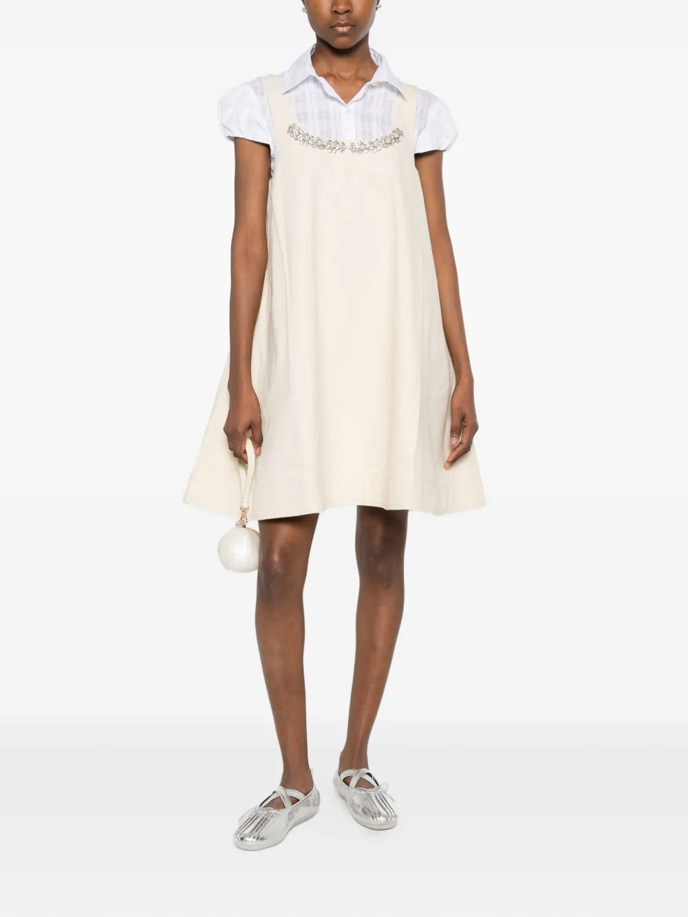 Simone Rocha Verfraaide mini-jurk met A-lijn Beige