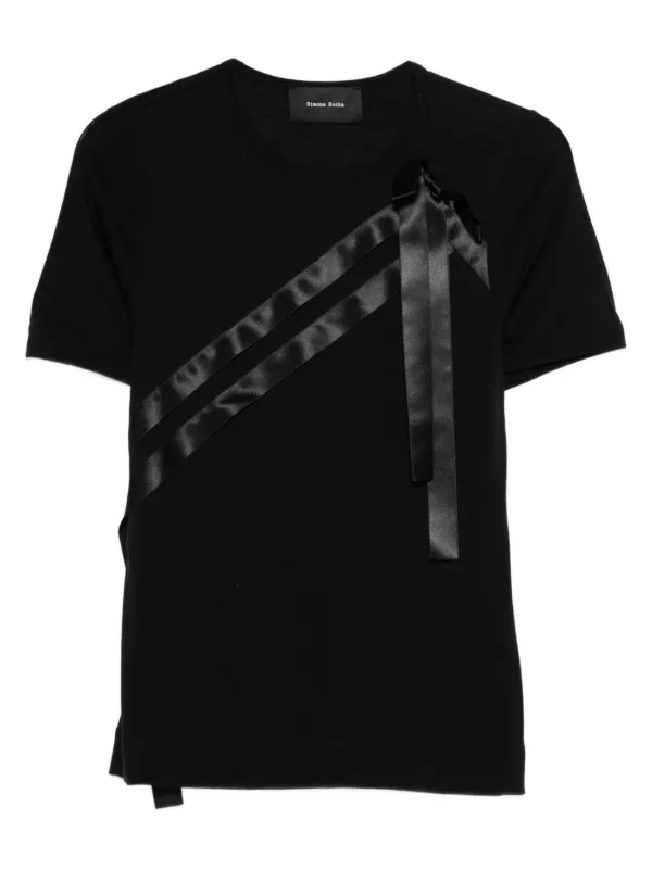 simone rocha Tシャツ　リボン Simone Rocha: White Unraveling Ribbon T-shirt | SSENSE