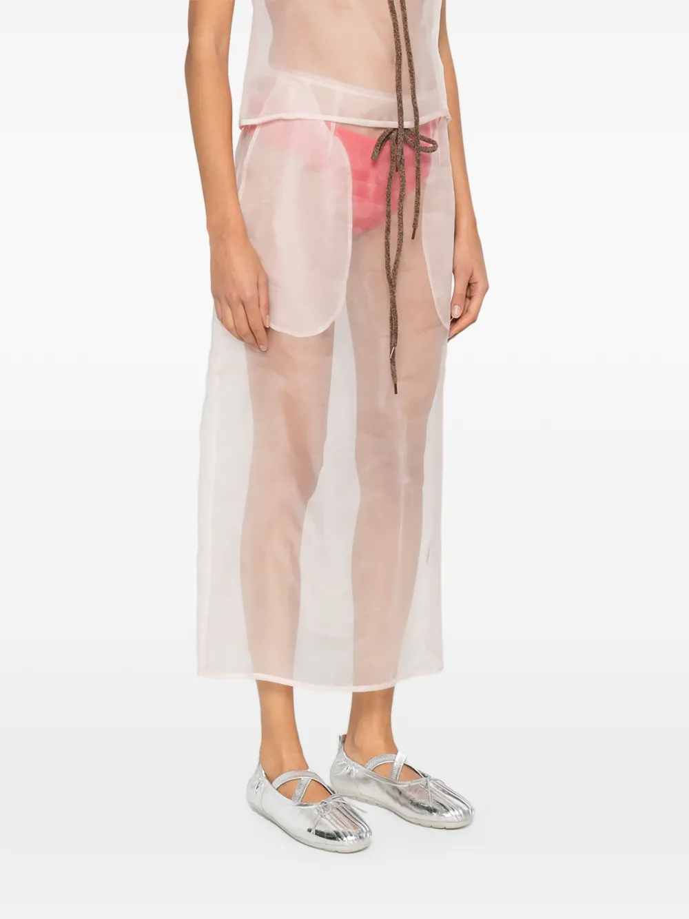  Simone Rocha Sheer Frayed Column Midi Skirt - Pink 