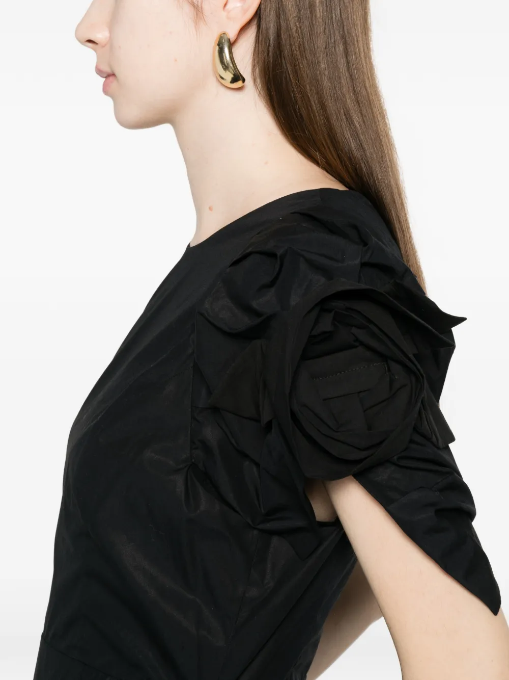 Simone Rocha Rose midi-jurk met pofmouwen Zwart