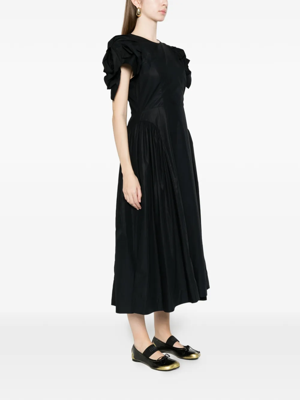 Simone Rocha Rose Puff-sleeve Midi Dress - Black 