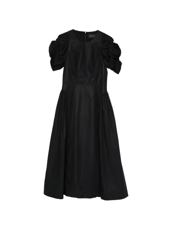 simone rocha black dress Simone Rocha Black Oversized Gathered Rose Lace Trim Midi Dress