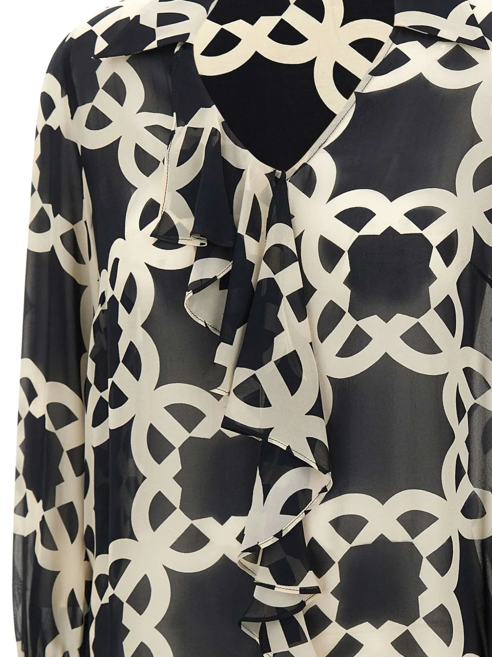 ELENA MIRO` Geometrische blouse met ruches Zwart