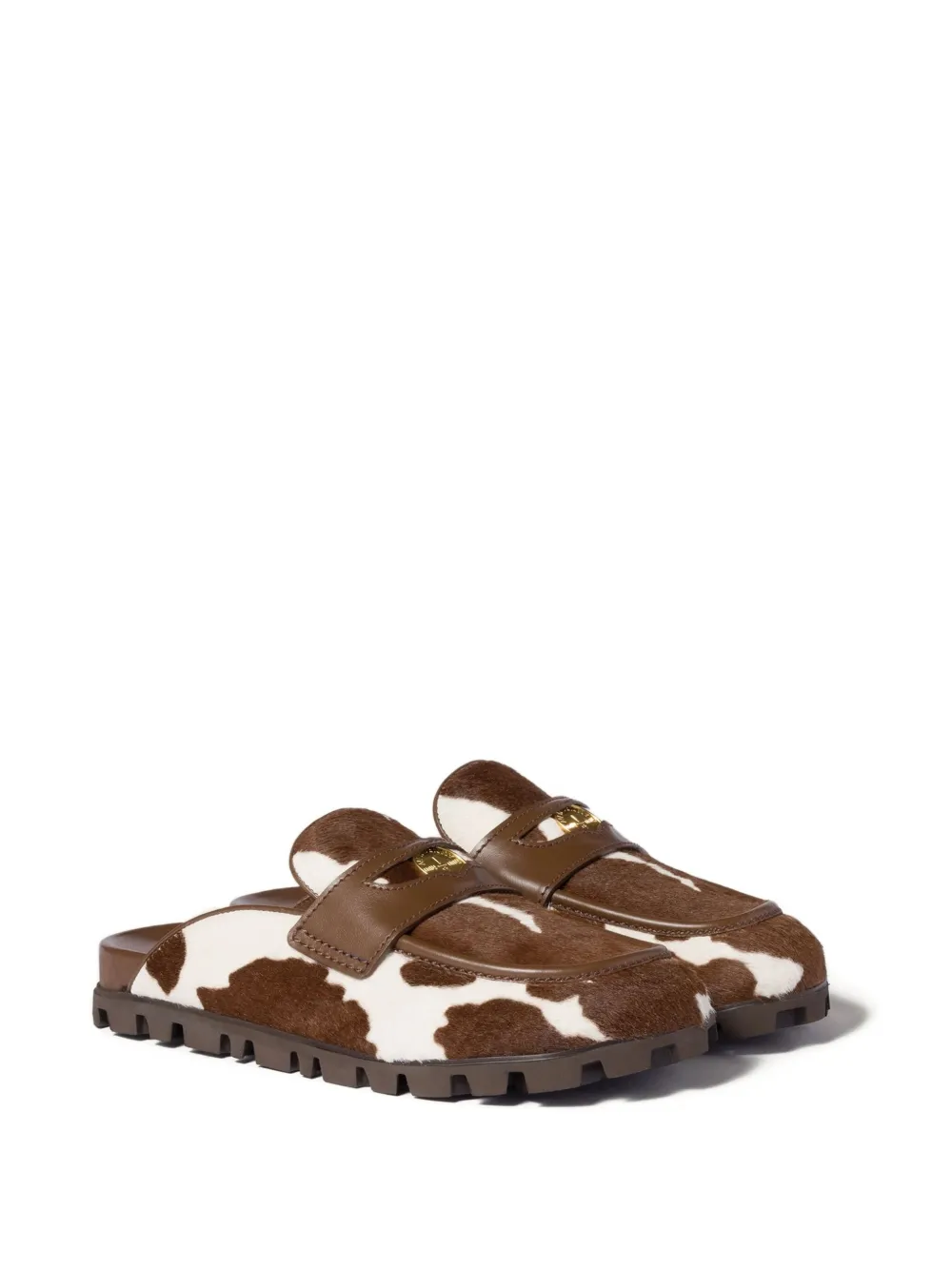 Miu Miu Band Logo-coin Calf Hair Mules In Brown