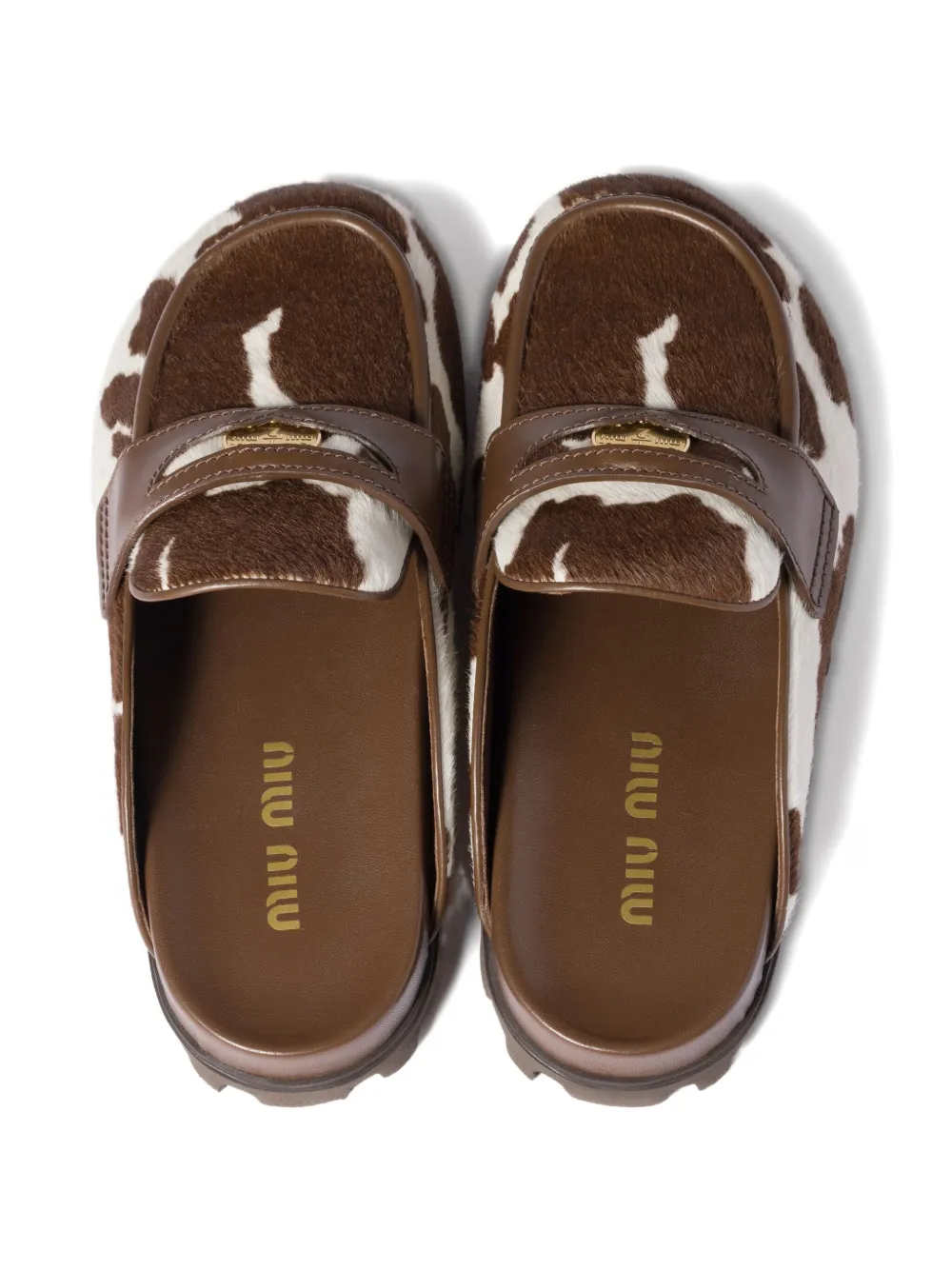 Miu Miu Band Logo-coin Calf Hair Mules In Brown