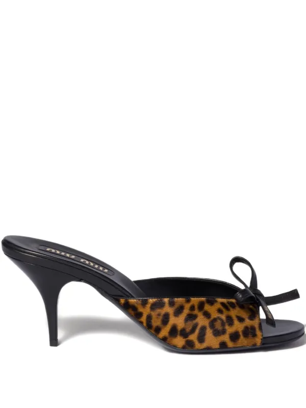 Miu Miu logo-bow Leather Sandals | Brown | FARFETCH