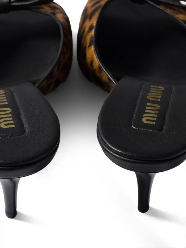 Miu Miu logo-bow Leather Sandals | Brown | FARFETCH