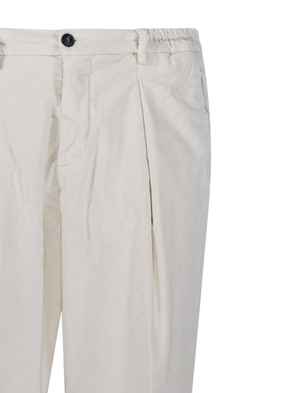 Entre Amis Ribfluwelen broek met elastische taille en geplooide voorkant Beige