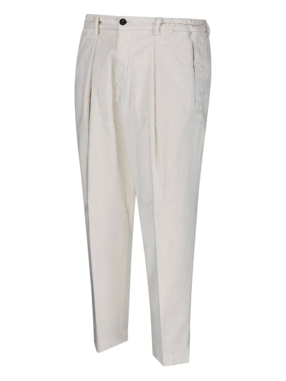 Entre Amis Ribfluwelen broek met elastische taille en geplooide voorkant Beige