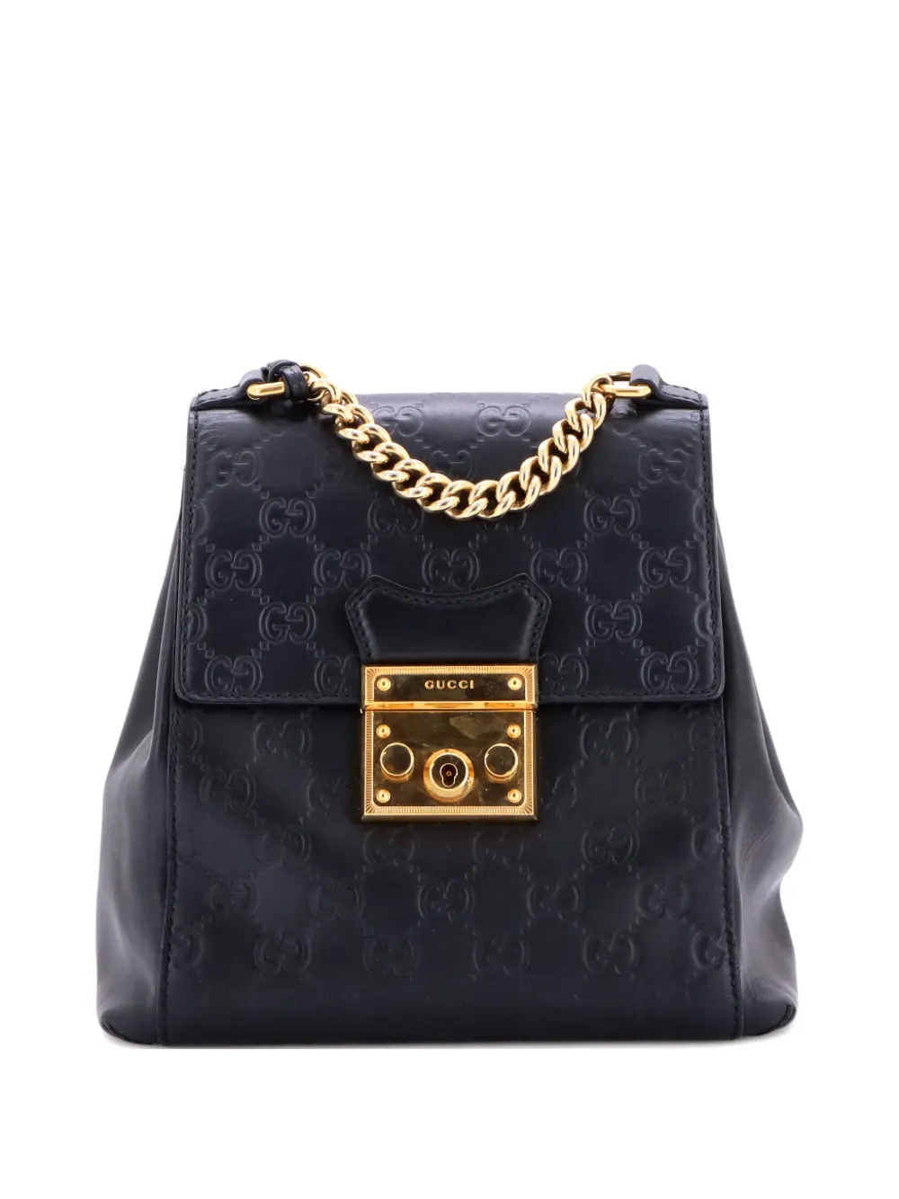 Pre-owned Gucci Padlock Ssima Leather Mini Backpack In Black