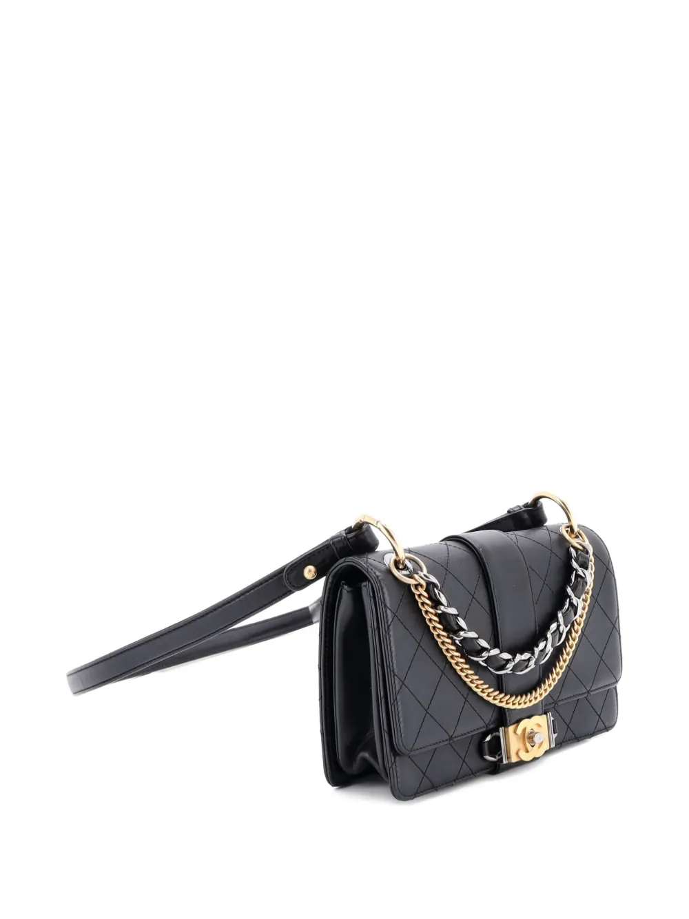 Pre-owned Chanel Cc Chain Flap Quilted Calfskin Small Shoulder Bag In Black