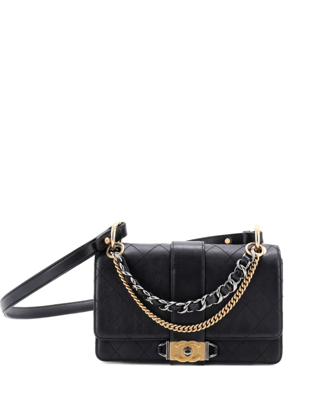 Pre-owned Chanel Cc Chain Flap Quilted Calfskin Small Shoulder Bag In Black