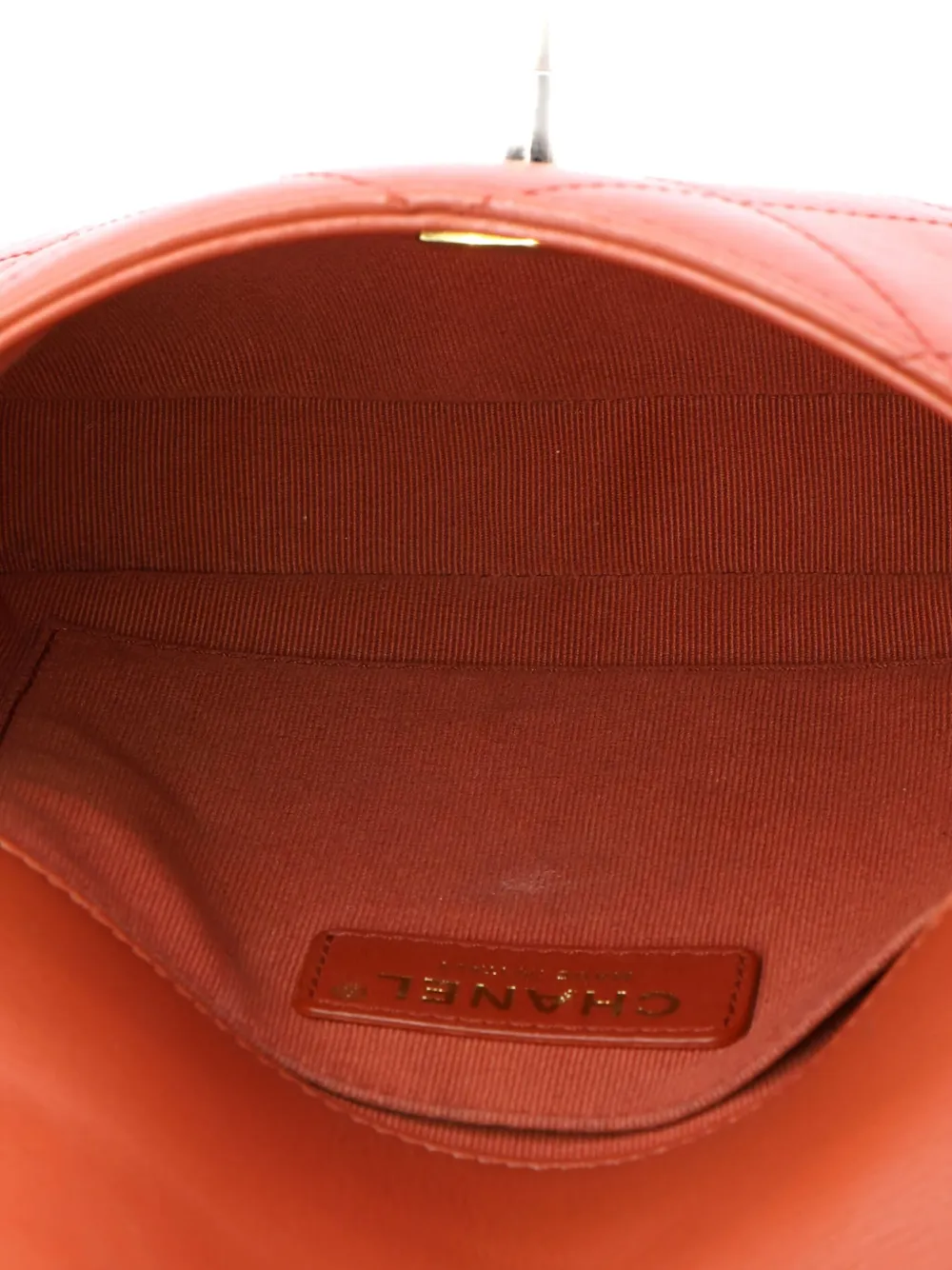 Pre-owned Chanel Framing Chain Flap Bag Quilted Calfskin Small Shoulder Bag In Orange
