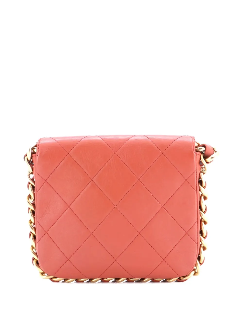 Pre-owned Chanel Framing Chain Flap Bag Quilted Calfskin Small Shoulder Bag In Orange