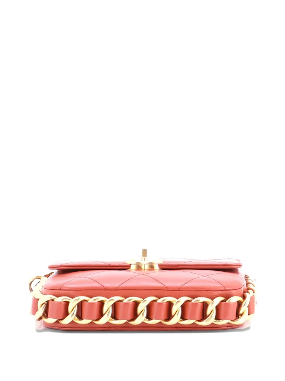 Pre-owned Chanel Framing Chain Flap Bag Quilted Calfskin Small Shoulder Bag In Orange
