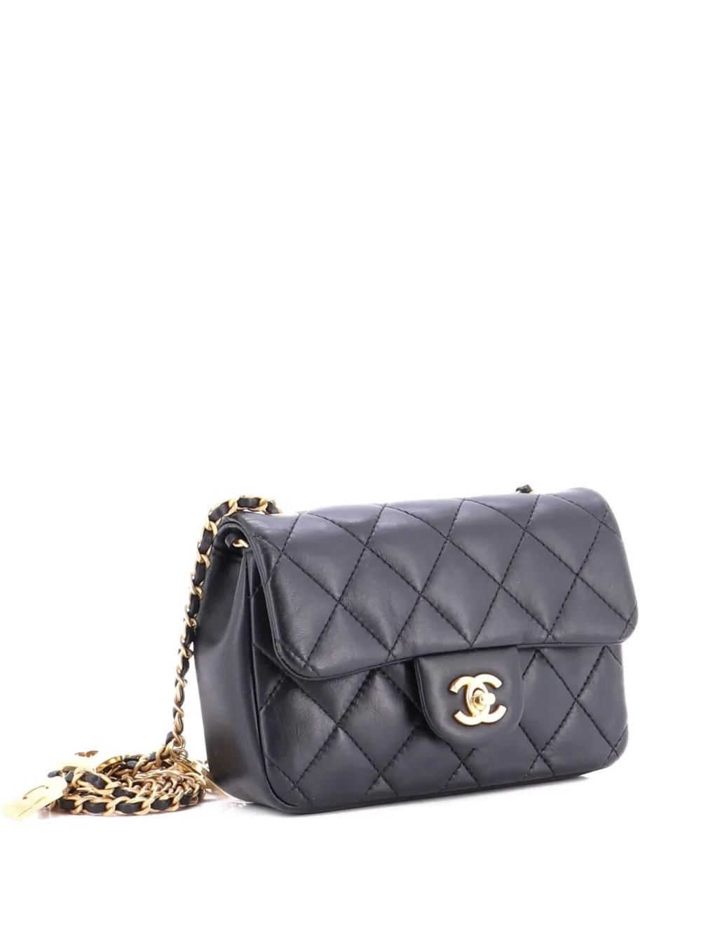 Pre-owned Chanel Heart Charms Flap Bag Quilted Lambskin Mini Crossbody Bag In Black