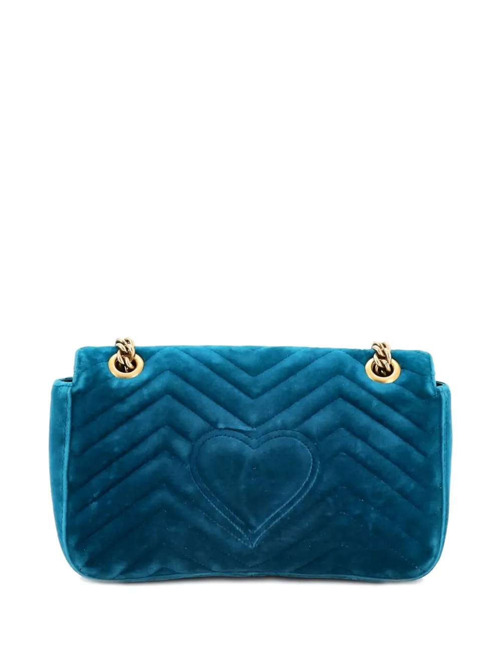 Pre-owned Gucci Gg Marmont Flap Bag Embellished Matelasse Velvet Small Crossbody Bag In Blue