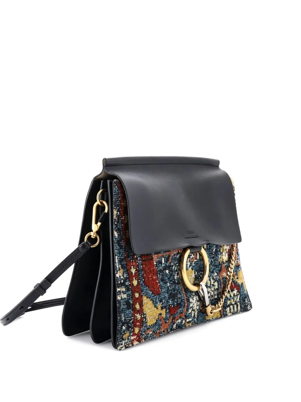 Pre-owned Chloé Faye Leather And Tapestry Medium Shoulder Bag In Black