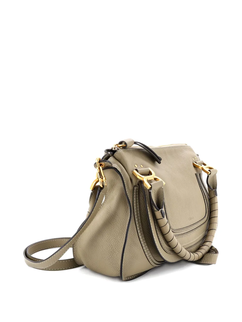 Pre-owned Chloé Marcie Leather Medium Satchel In Neutral