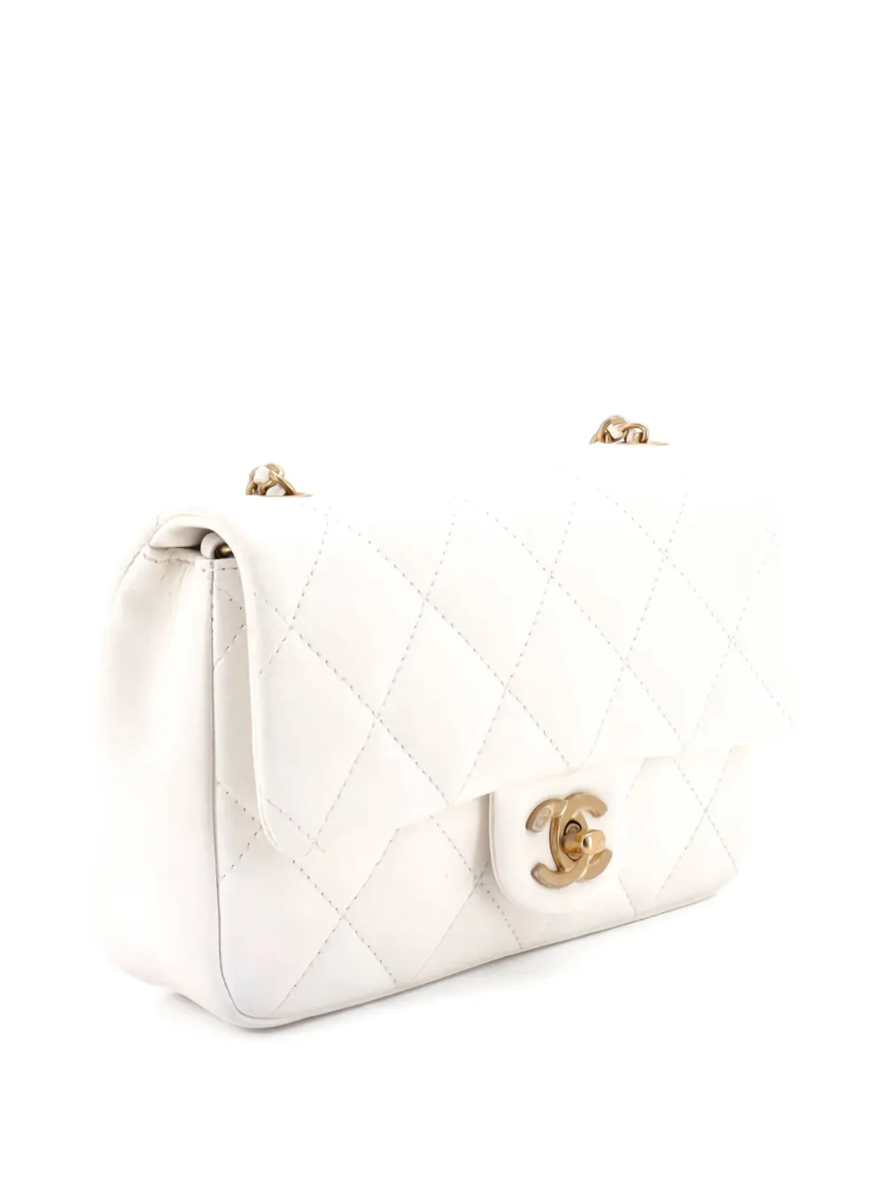 Pre-owned Chanel Heart Charms Flap Bag Quilted Lambskin Mini Crossbody Bag In White