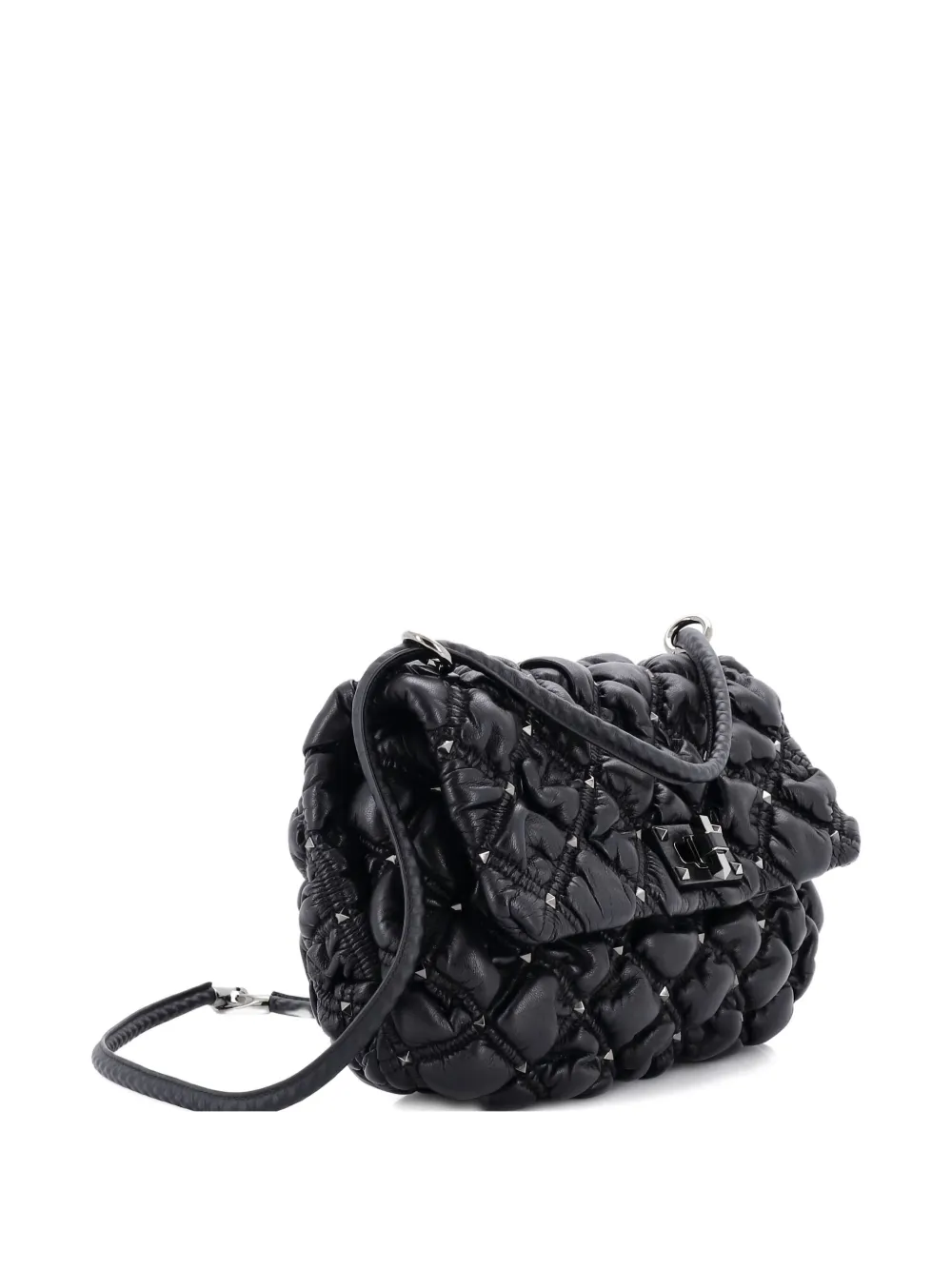 Pre-owned Valentino Garavani Spikeme Flap Bag Quilted Leather Medium Crossbody Bag In Black