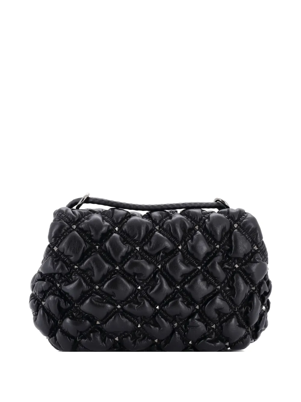 Pre-owned Valentino Garavani Spikeme Flap Bag Quilted Leather Medium Crossbody Bag In Black