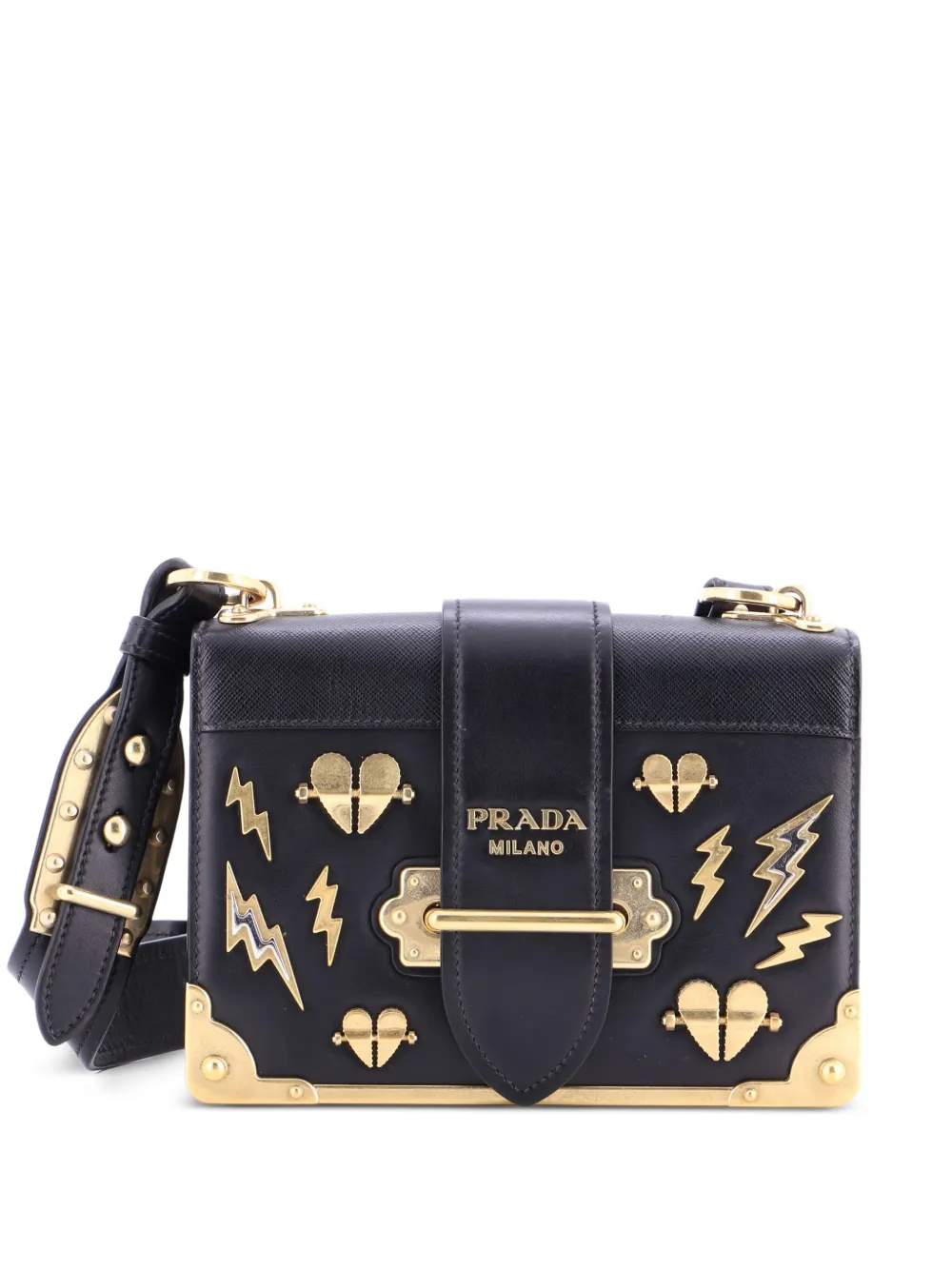 Prada Pre-Owned Cahier Embellished Leather Small crossbody bag - ブラック Prada Pre-Owned Cahier Embellished Leather Small crossbody bag - ブラック