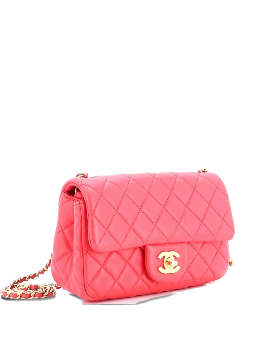 Pre-owned Chanel Pearl Crush Flap Bag Quilted Lambskin Mini Crossbody Bag In Red