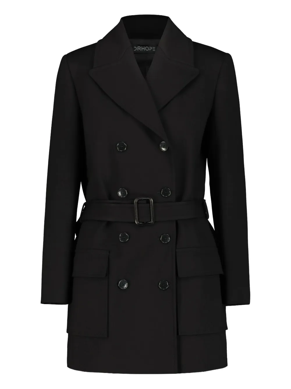DRHOPE belted double-breasted coat | Black | Image 1