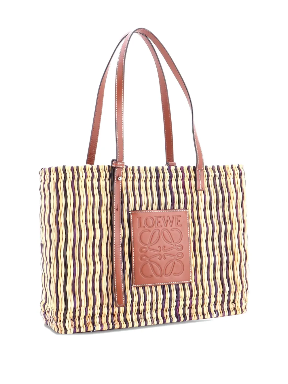 Pre-owned Loewe Paula's Ibiza Square Basket Woven Reed With Leather Small Tote Bag In Neutral