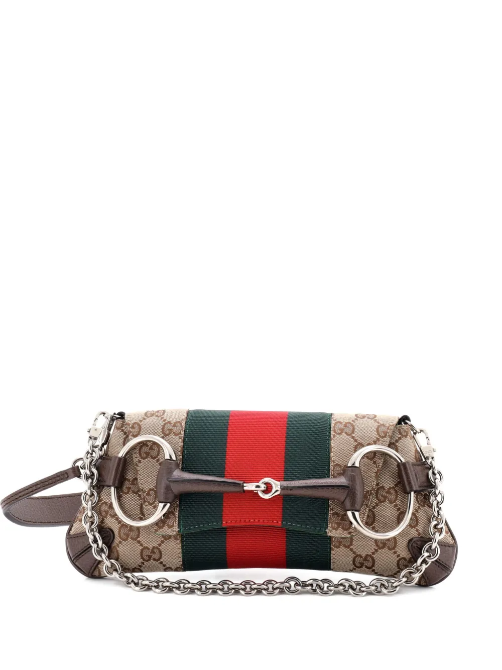 Gucci Pre-Owned Horsebit NM Web Chain Clutch GG Canvas Small shoulder Gucci Pre-Owned Horsebit NM Web Chain Clutch GG Canvas Small shoulder
