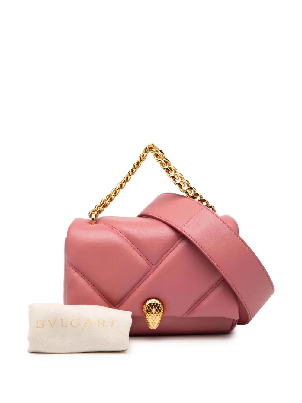 Pre-owned Bvlgari 2010-2025 Mini Leather Serpenti Cabochon Satchel In Pink