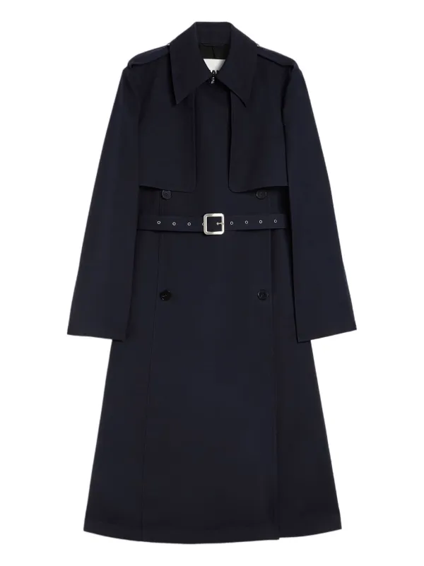 Jil Sander Wool Gabardine Trench Coat in Blue