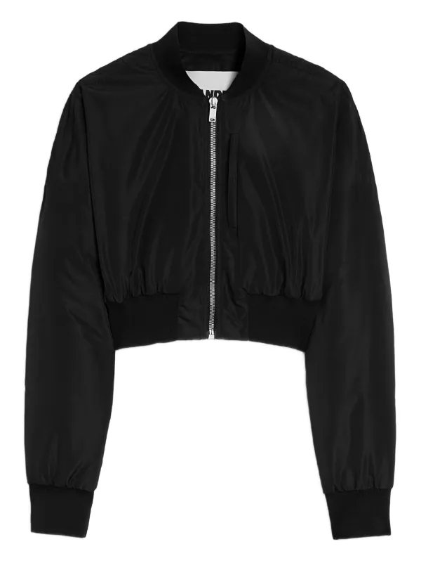 Jil Sander Taffeta Cropped Bomber Jacket in Black