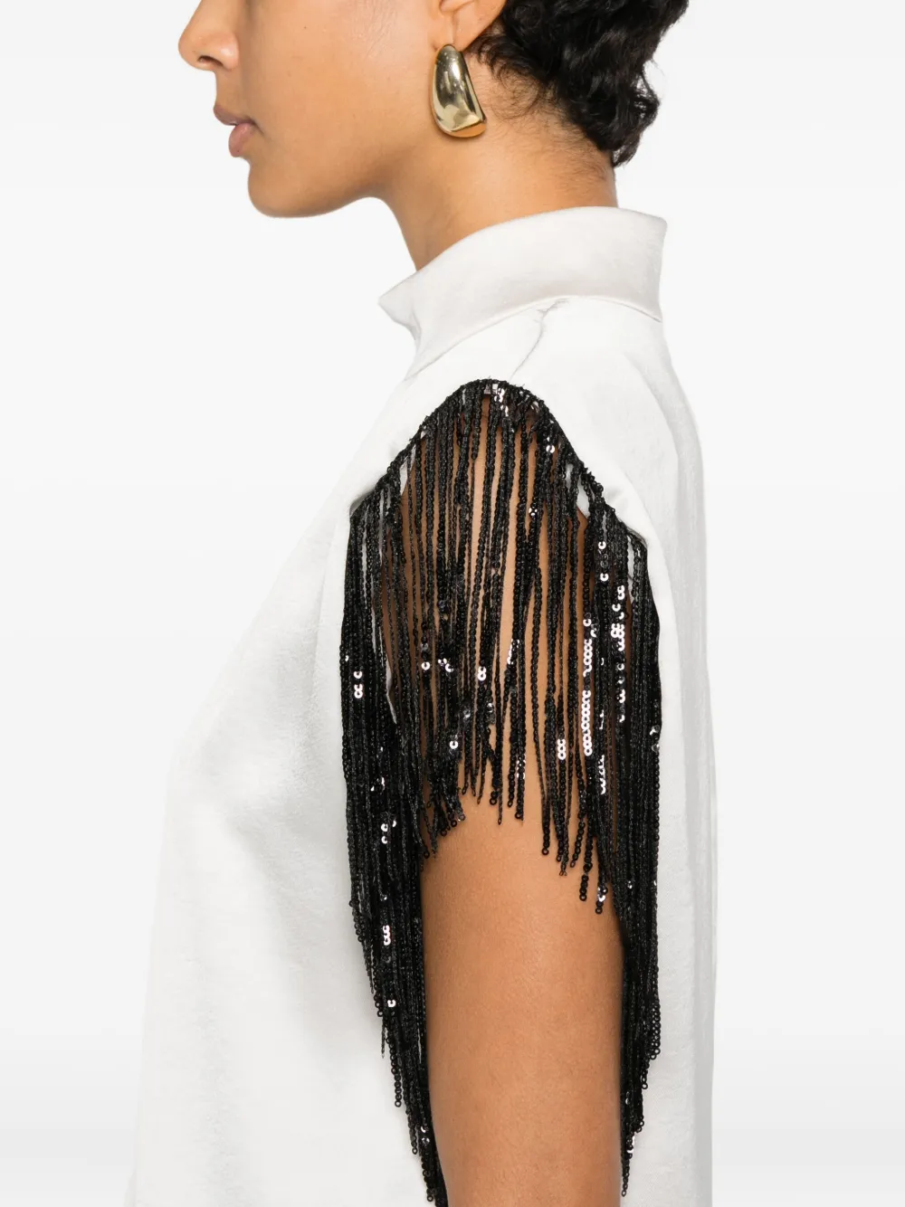 Jucca Fringed Velvet Trim Skirt And Blouse Set In Neutral