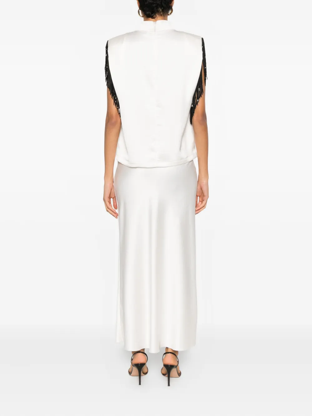 Jucca Fringed Velvet Trim Skirt And Blouse Set In Neutral