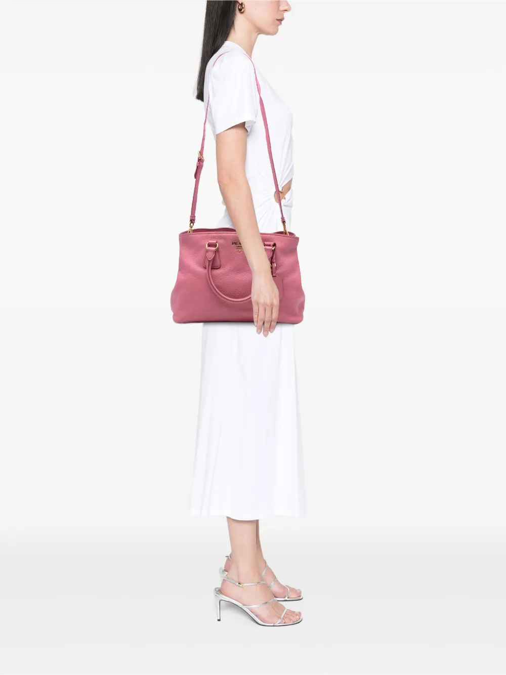 Pre-owned Prada 2010-2025 Vitello Daino Open Convertible Tote Satchel In Pink