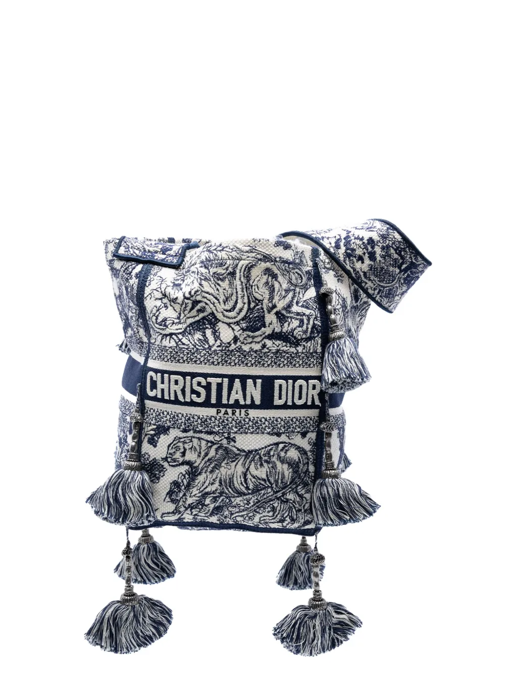 Pre-owned Dior 2021 Canvas Embroidered Toile De Jouy D Bubble Bucket Bag In Blue