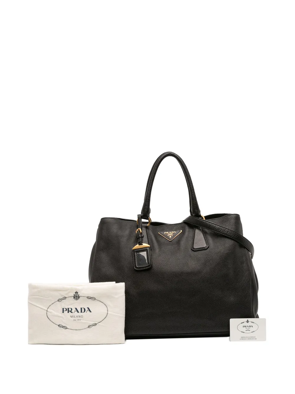 Pre-owned Prada 2010-2025 Vitello Daino Open Convertible Tote Satchel In Black