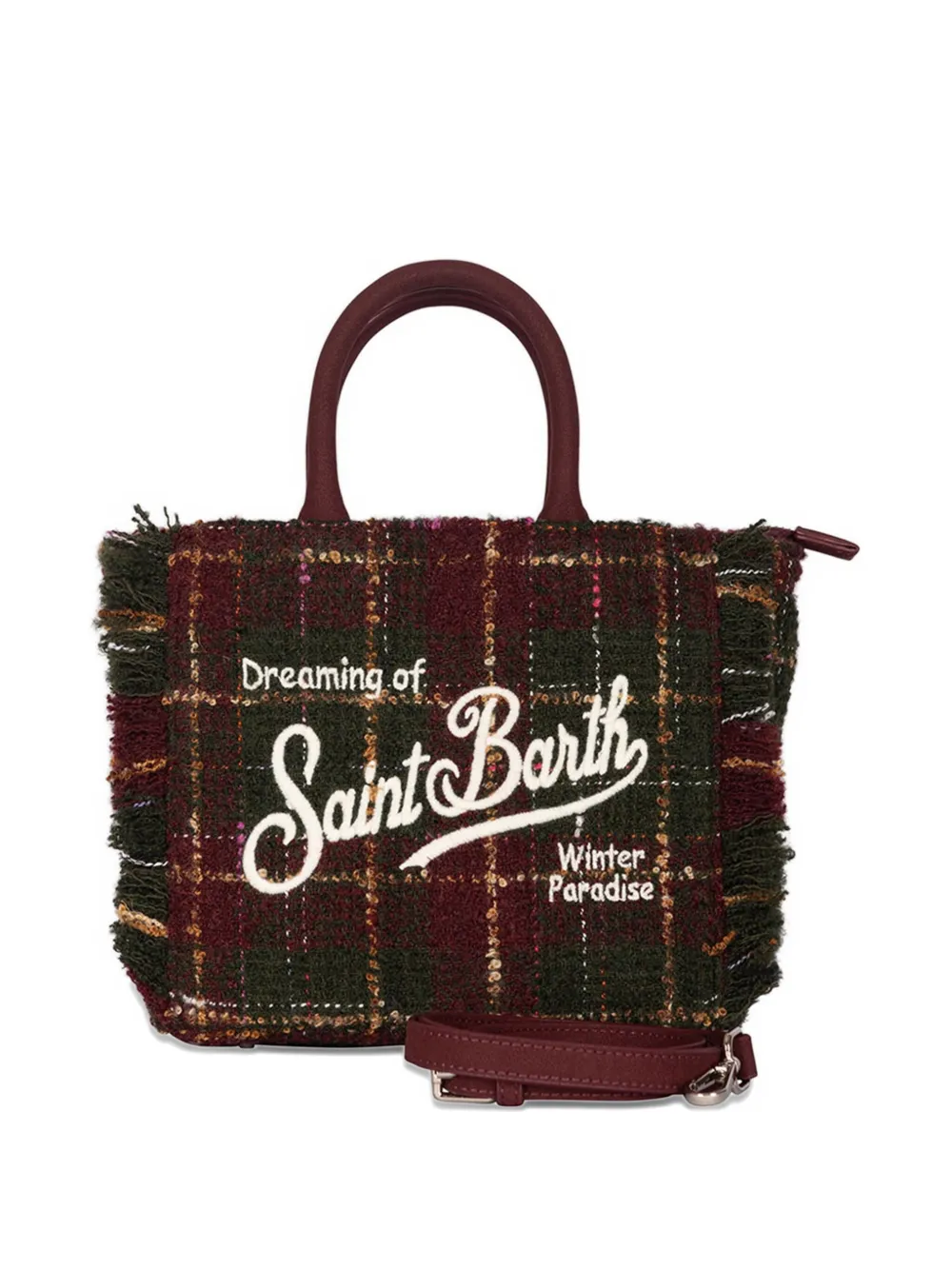 Mc2 Saint Barth Fringed Plaid Tote Bag In Red