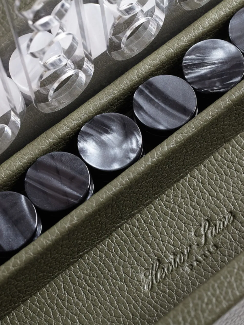 Hector Saxe Four In A Row Leather Game Set In Green