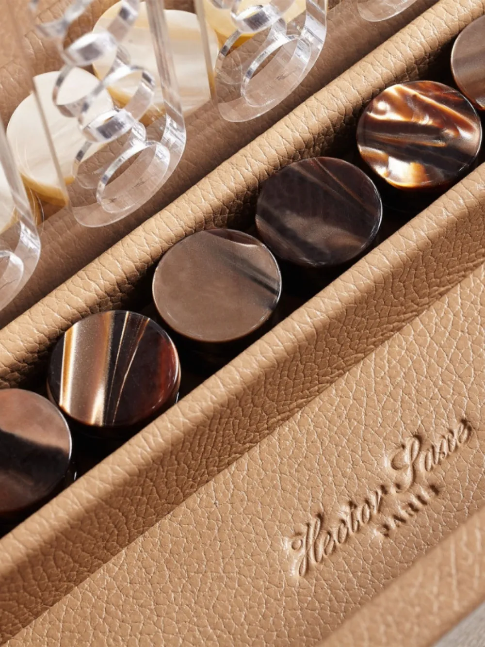 Hector Saxe Four In A Row Leather Game Set In Neutral