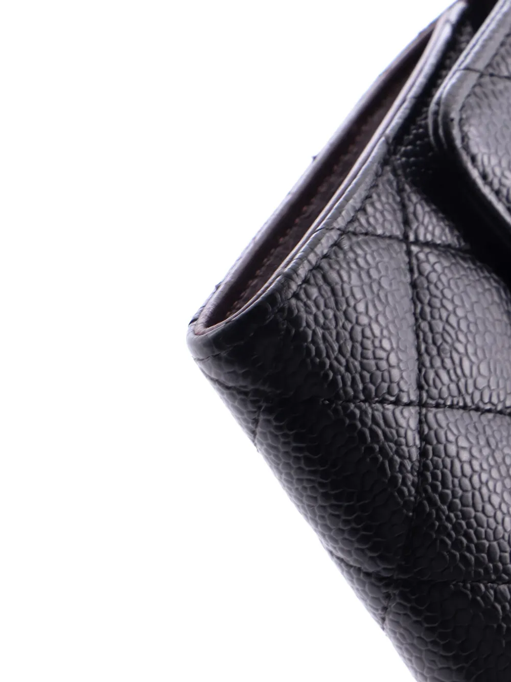 Pre-owned Chanel Cc Compact Classic Flap Wallet Quilted Caviar Small Wallets In Black